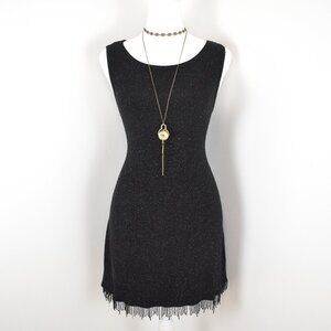VTG 90s Y2K Flapper Ronni Nicole Black Glitter Beaded Mini Shift Dress Sz 10